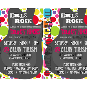 Girls Rock Rainbow Baby Shower Invitation image 3