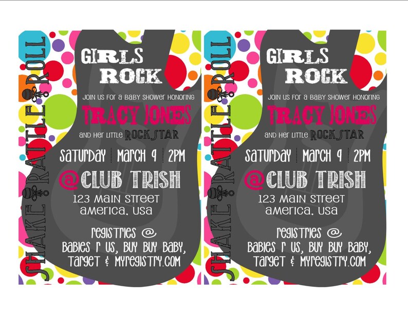 Girls Rock Rainbow Baby Shower Invitation image 3