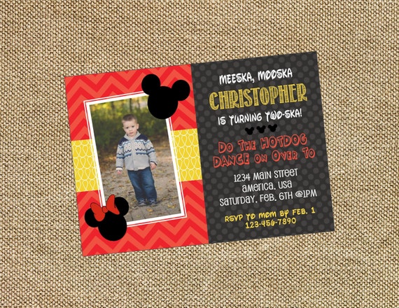 Mickey and Minnie Mouse Birthday Photo Invitation Il_570xn