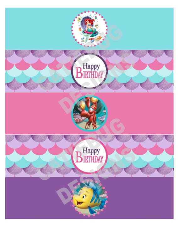 Ariel The Little Mermaid Birthday Water Bottle Labels Il_570xn