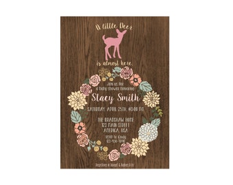 Little Deer Woodland Girl Brunch Baby Shower Invitation