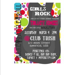 Girls Rock Rainbow Baby Shower Invitation image 1