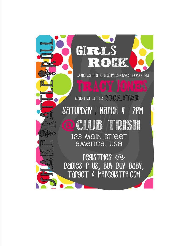 Girls Rock Rainbow Baby Shower Invitation image 1