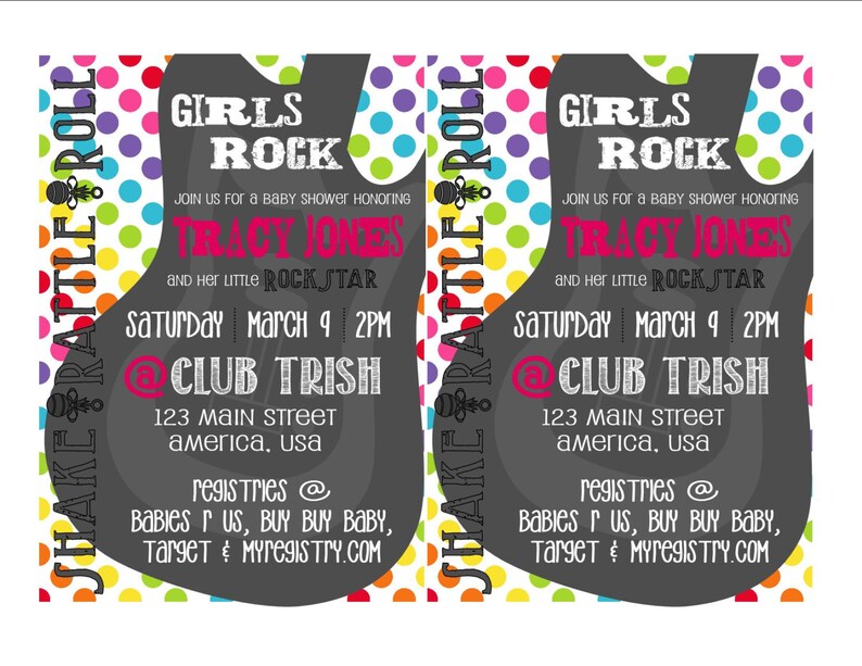 Girls Rock Rainbow Baby Shower Invitation image 2