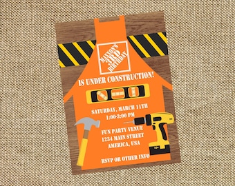 Home Depot Construction Birthday Invitation Invite