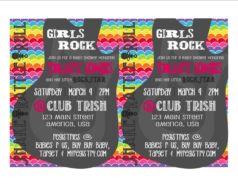 Girls Rock Rainbow Baby Shower Invitation image 4