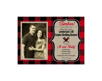 Lumberjack and Jill Couples Wedding Shower Photo Invite