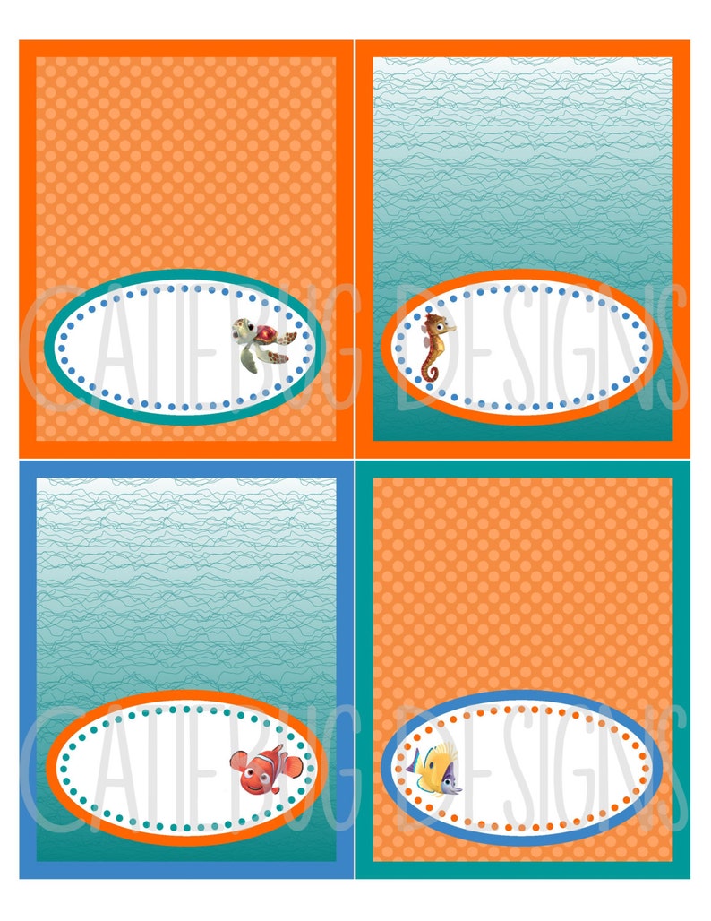 Finding Nemo Birthday Baby Shower Food Tent Labels image 1