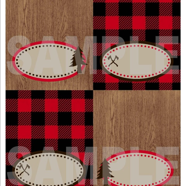 Lumberjack Buffalo Plaid Food Tent Labels