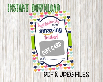 Valentine's Day Teacher Gift Card Printable