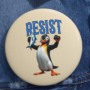Anti-Trump Pin Button | Resistance Penguin Pin | Anti-Tariffs Pins | Anti-Fascism Pins | Resist Pins | Resistance Pins | Hands Off Pins