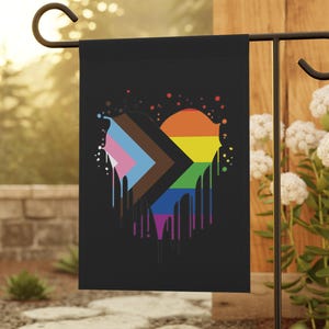 Heart Progressive Pride Flag Garden Banner  LGBTQ+ Yard Decor, Floral Gay Pride Flag, Love Is Love Outdoor Flag, Queer Home Sign