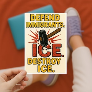 Pegatina &quot;Defensa de los inmigrantes y destruye ICE&quot; / Calcomanía de derechos de los inmigrantes / Pegatina de activista antideportación / Vinilo de justicia social / Accesorio de protesta