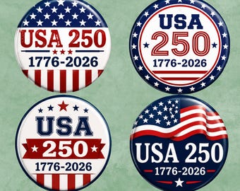 Zestaw 250 guzików USA | Patriotyczne guziki z pinezkami z lat 1776–2026 | Odznaka z okazji rocznicy Ameryki | Prezent na imprezę z okazji 4 lipca