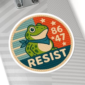 RESIST Frog Sticker, Crochet Patch Style, Political Protest Decal