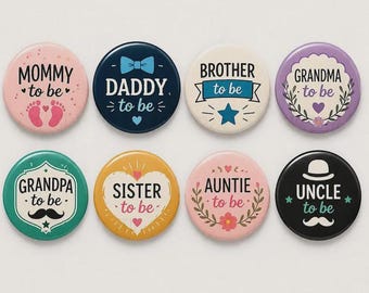 Przypinki rodzinne „Mama, która będzie tatą”, przypinki na baby shower, przypinki z informacją o ciąży, urocze prezenty z rolami w rodzinie
