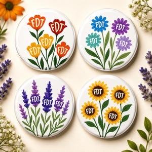 Subtil Fu*k Trump FDT-knapp, blommig FDT-knapp – Retro blommig nålmärke, estetisk botanisk design, söt handgjord stil