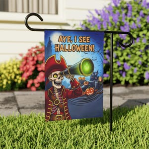 Bandera de jardín de esqueleto de Halloween, divertida decoración de jardín pirata de Halloween, bandera espeluznante para exteriores, regalo de casa embrujada para los amantes de Halloween