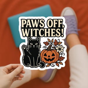 Pattes d'autocollant d'Halloween de | Sticker citrouille chat noir | Sticker vinyle fantasmagorique rigolo pour sorcières, amoureux des chats et décoration d'automne