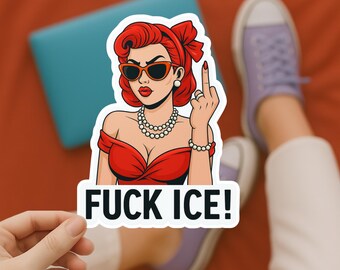 Retro Pin-Up Protest Sticker: Anti-ICE Vinyl Decal