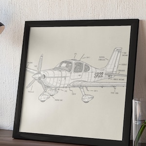 Cirrus SR22 Aircraft Diagram Art, Airplane Art, Aviation Wall Art, Pilot Décor, Plane Poster, Printable Art, Digital Download