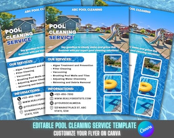 Pool Cleaning Flyer Template | Editable Canva Pool Service Ad | Pool Maintenance Marketing Template