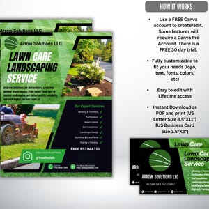 Lawn Care Flyer Template with Business Card | Editable Landscaping Flyer | Canva Lawn Service Marketing Kit image 6