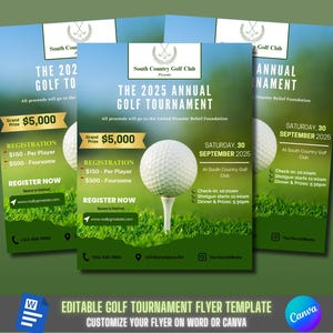 Golf Tournament Flyer Template | Charity Golf Event Invitation | Editable Canva Fundraiser Flyer