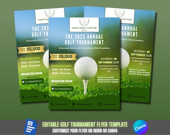 Golf Tournament Flyer Template | Charity Golf Event Invitation | Editable Canva Fundraiser Flyer