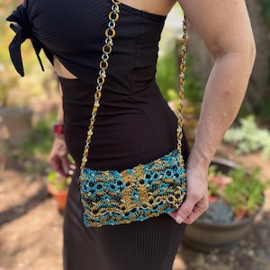 Teal Tangle Custom Made Metal Ring Handbag – Chainmail Style Purse – Handmade Accessory – Durable & Elegant Gift