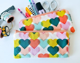 pencil pouch -- watercolor hearts