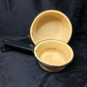 Yellow Enamelware Pots, Set of 2