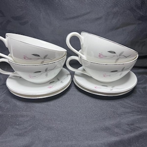 Cherry Blossom Set Of 4 Tea Cups and 4 Saucers