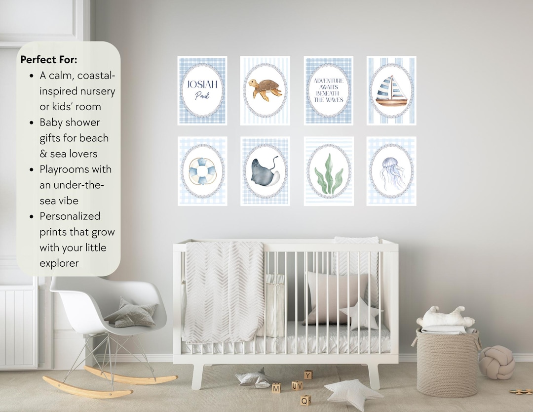 Editable Ocean Nursery Wall Art | Canva Template | Light Blue Baby Room ...