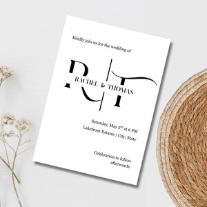 Hochzeitseinladungsvorlage, Monogrammhochzeit laden Canva ein, bearbeitbare minimalistische Hochzeitseinladung, moderne Hochzeitseinladung, elegante Hochzeitskarte