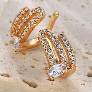 24K Gold Earrings,Zircon Diamond Clip On Earrings,Dainty Earrings,Minimalist Earrings,Birthstone Earrings,Custom Earrings for Sensitive Ears