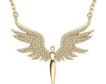 Einzigartige Engel Flügel Halskette 24k vergoldet Sterling Silber mit Zirkon Geburtsstein hypoallergen Schmuck Geburtstag Jahrestag Geschenk für Sie