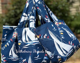Reversible Tote Bag, Sailboat Bag With Pocket, Gift For Her, Summer Bag, Beach Bag, Tote, Cute Tote, Vacation, Towel Bag, Bridesmaid Gift