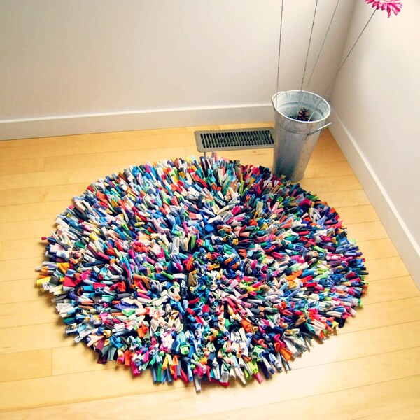 Recycled TShirt Rug Cotton Multicolor 36" Round Rug Colorful Rug Fashion Rug Area Rug Handmade Rug by ohzie
