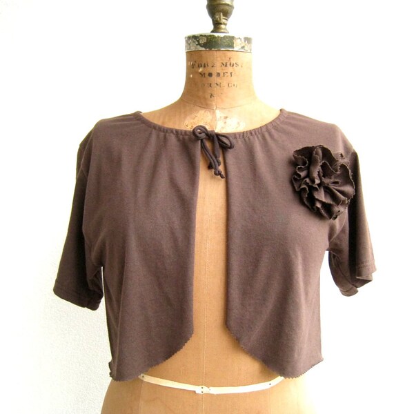 T Shirt Cardigan / Shrug / Chocolate Brown / Women / M / Short Sleeve / Fall / Autumn / Recycled / Bolero / Cotton / Soft / For Her