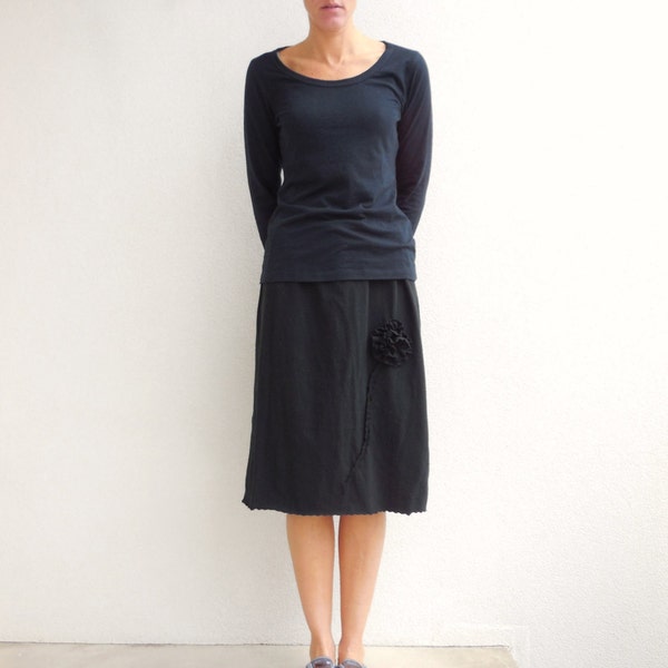 Black TShirt Skirt Women's Skirt T-Shirt Cotton Skirt Gift for Her Repurposed Skirt Handmade Skirt ohzie