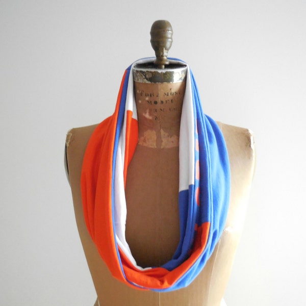 Florida Gators T-Shirt Scarf Womens Tee Scarf Recycled Infinity Scarf Gift for Her Orange Royal Blue White Handmade Cotton Scarf ohzie