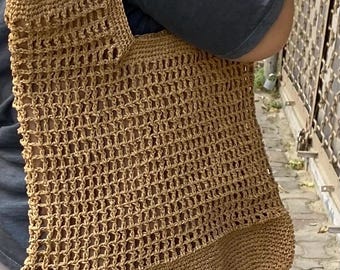 Handmade Crochet Raffia Tote Bag: Lightweight Boho Beach Bag