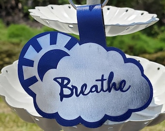 Breathe Day and Night double sided Keychain | navy blue faux leather with shiny silver day and night design