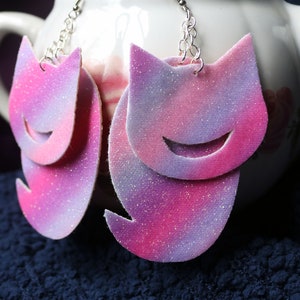 Large Glittery Smiling Cheshire Cat Earrings