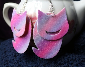 Large Glittery Smiling Cheshire Cat Earrings
