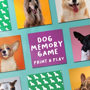 犬の記憶力マッチングゲーム – 印刷可能な犬のゲーム | 48枚のカード + 裏面デザイン | A4 & USレターサイズ | 楽しい教育アクティビティ | すぐにダウンロード