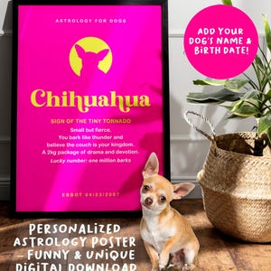 Pôster de horóscopo para chihuahua – Arte de parede personalizada para cães – Presente para animais de estimação personalizado para impressão