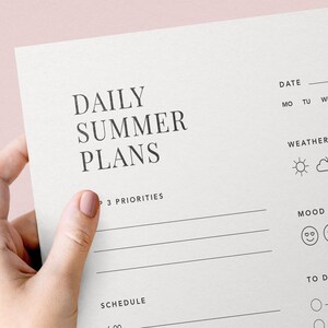Planificador diario de verano: agenda minimalista imprimible con registro de estado de ánimo y registro de helados (A4, A5, carta de EE. UU.) – Parte del paquete de verano