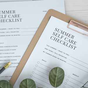 Lista de autocuidado para el verano: Planificador imprimible / Registro de bienestar minimalista (A4, A5, Carta EE. UU.)
